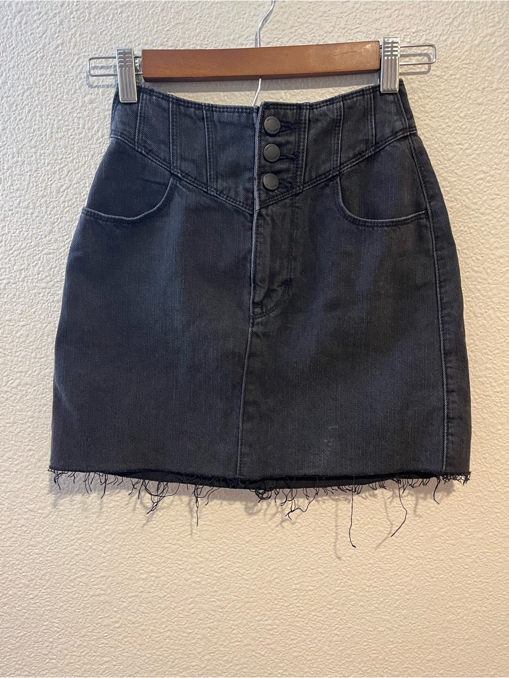 Hollister Ultra High Rise Cotton Denim Skirt Black 24 XS